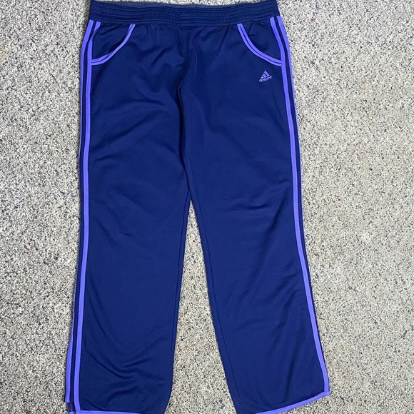 adidas Pants - Adidas Navy Blue Yoga Pants Track Pants with Purple Accents Sz L